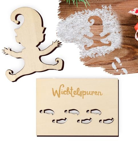MEJOSER Wichtel Zubehör Fußabdrücke Schablone Holz Weihnachten Wichteltür Wichtelhaus Zubehör Wichtelzubehör Elf Fußspuren Miniatur Weihnachtswichtel Fenster Weihnachtsdeko