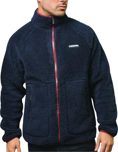 Lambretta Mens Sherpa Full Zip Fleece Warm Winter Jacket Coat Jumper Raglan