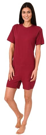 Normann Care Damen Pflegeoverall Kurzarm Einteiler Schlafanzug mit Reißverschluss am Bein, Farbe:Beere, Größe:L
