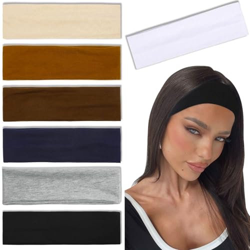 Nayyana 7 Stück Stirnbänder für Damen, rutschfest, trendige Damen-Stirnbänder, elastische Haarbänder, Haar, Workout, Schweiß, weiches, Baumwolltuch-Stirnband, Farbe 2