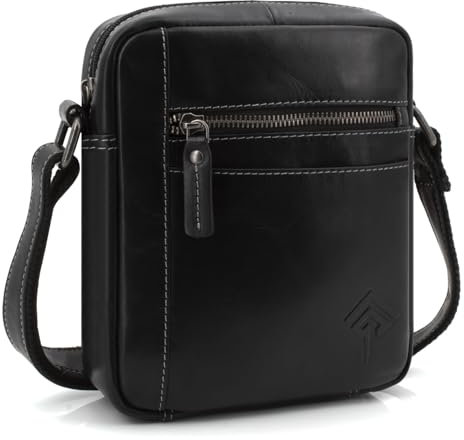 ekavale Echtleder-Umhängetasche für Herren - Vintage Schultertasche für Männer, ideal für Arbeit, Reisen oder als Geschenk - Messenger Bag für Business und Freizeit in kompakter Größe (Schwarz Apron)