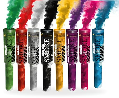 Fumigènes Colorés – Pack de 8Couleurs (Blanc, Rose, Vert, Rouge, Bleu, jaune, noir, violet) – Effets Visuels & Animations – Déclenchement à Goupille – Zenda Club® – Livraison 48H