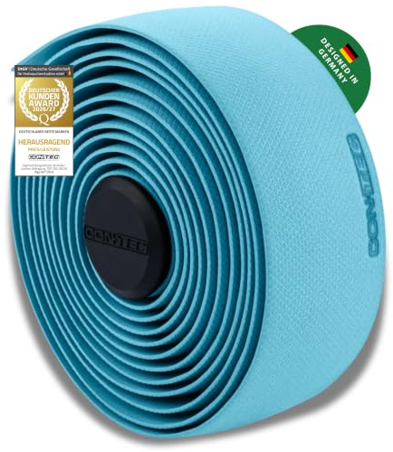 CONTEC Lenkerband Prestige.Grip, 2000x30x2,5 mm, aus EVA-Schaum und Gel, selbstklebend und rutschsicher, mit Klebestreifen und 2 Lenkerstopfen, Paar, hellblau