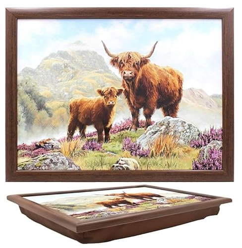 The Leonardo Collection Highland Cow Laptray Macneil Studios Lap Tray For Food Serving & Breakfast | Comfortable Lap Trays With Bean Bag Cushion | Durable Lap Trays For Eating On Lap For Adults