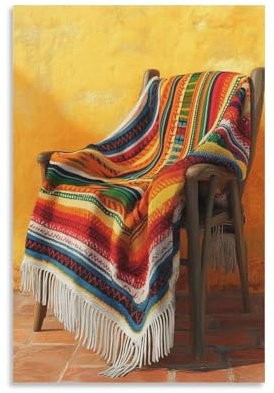 WJWART Mexikanische Sarape-Decke, Leinwand, Poster, Schlafzimmer, Dekoration, Landschaft, Büro, Raumdekoration, Geschenk, 30 x 45 cm