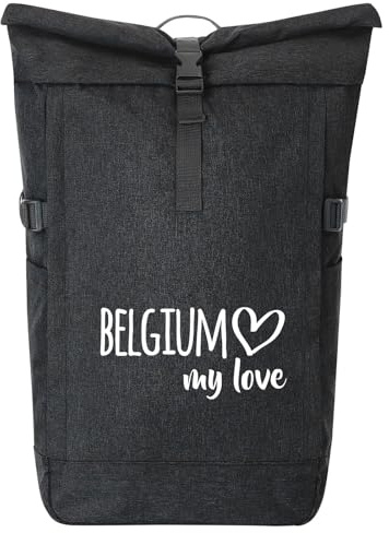 Huuraa Kurierrucksack Belgium my love 30-44 Liter Black Melange Fairtrade Rolltop Rucksack Geschenkidee
