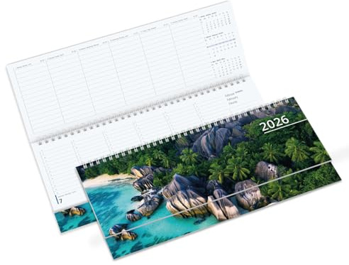 Timr Tischkalender 2026 quer - Wochenkalender querformat - Tischquerkalender 1 Woche auf 2 Seiten D - GB - F I Kalender Motiv Karibik I tr363