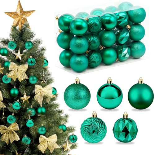Forbabe 30PCS Weihnachtskugeln, Ø6 cm Weihnachtsbaumkugeln kunststoff Glitzernde/Matte/Glänzende Baumkugeln mit Aufhänger Weihnachtsbaum Kugeln Set für Christbaumschmuck Weihnachten Deko - Dunkel Grün