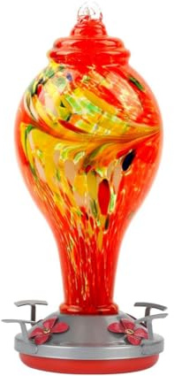 Paaruter Glass Bird Feeder, Painted Glass Feeder, Hand Blown, Leakproof, Easy to Clean, Rustproof