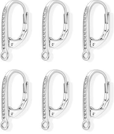 6Pcs Silver French Ear Hooks Hoop with Zirconia Leverback Earrings Making | Hypoallergenic Silver Ear Hooks French Zirconia Huggie Hoops for Dangle Leverback Earrings Supplies Replacement Ear Finding