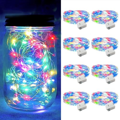 Piucrty Mini Lichterkette Batterie Bunt 2m Kleine Lichterdraht Kurz Weihnachten Deko mit 20 Micro Led 8 Stück Draht Lichterketten Kurz Innen Außen Minilichterketten Knopfbatte Weihnachtslichterkette