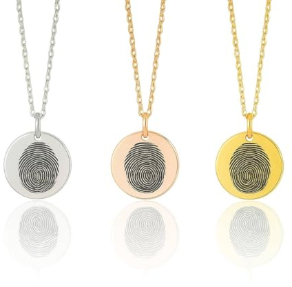 Personalisierte Fingerabdruck-Halskette • Individueller runder Anhänger (20 mm) • Gedenkschmuck • Graviertes Fingerabdruck-Andenken • Geschenk für Sie
