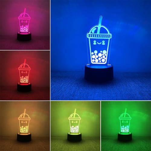 BIRBANN Lampe Bubble Tea 3D für Mädchen & Jungen, Nachtlicht Zimmer Deko Jungs & Mädchen, Nachttischlampe Kinder mit 7 Farbwechsel, Deko Licht & Nachtlicht Projektor, Cadeau mit Bubble Tea Design