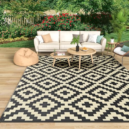 MOKANI Outdoor Teppich Wetterfest, Kunststoff Stroh/Plastik Reversible Matte UV-beständig Camping Patio Wasserdichter Außenbereich für Balkon Terrasse Pinic 270x360cm