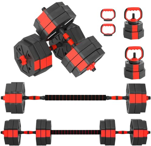 SPORTNOW 4-in-1 verstellbares Gewicht Hanteln Set, verwendet als Kettlebell, Langhantel, Kurzhantel, Push-up Stand, 30kg freie Gewichte Set für Männer und Frauen Home Gym Training, Rot
