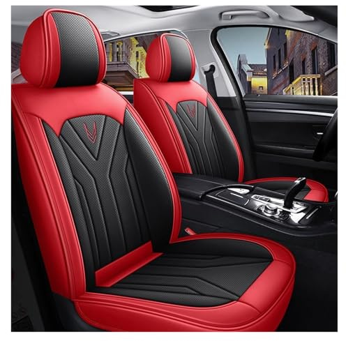 ZHISHIGUO Autositzbezüge Set für Renault Clio V Life/Zen/Intens/R.S. Line 2019-2023, Leder Autositzbezug Komplettset, Aus Premium Leder + Einzigartigem Design 5-Sitzer Sitzbezüge(Red-Black)