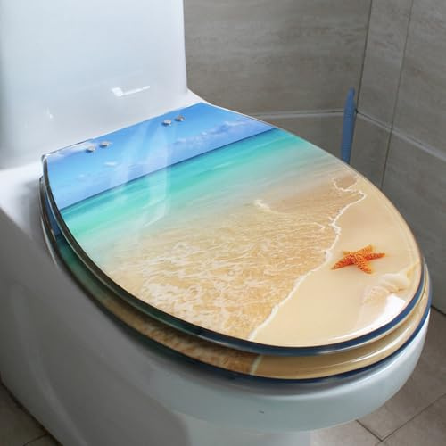 Zeihyeurus Geräuschloser Toilettensitzbezug,WC Sitz Aus Harz Mit Schnellverschluss,Abnehmbarer Toilettensitz,WC-Sitz aus kunstharz mit Deckel,Transparenter WC-Sitz,Mit 3D-Effekten,Für Bad und WC