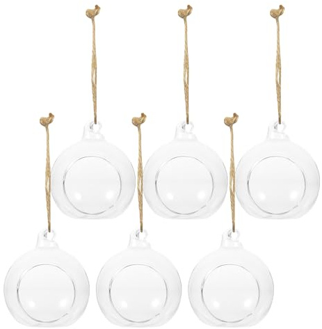 HOUDERCO 6 Stück Hängende Glasvasen Transparent Kugelförmige Hydrokultur Pflanzgefäße Mikrolandschaft Deko Glas Teelichthalter für Zimmer und Garten