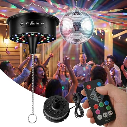 Spiegelkugel Motor mit Fernbedienung, Discokugel Drehmotor, Spiegelkugel Drehmotor, Einstellbare Geschwindigkeitr, 30 LED-Perle und Multi-Lichtern Modus Ideal Für Discokugeln Und Lichtshows