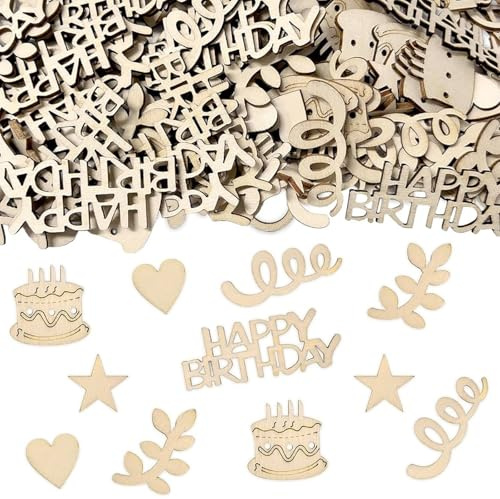 JYSNOW 150 Stück Streudeko Tischdeko Geburtstag, Party Dekoration | Happy Birthday Deko Mädchen Junge, Holzkonfetti Kinder Geburtstage Party Streudeko, Happy Birthday Konfett Streudeko