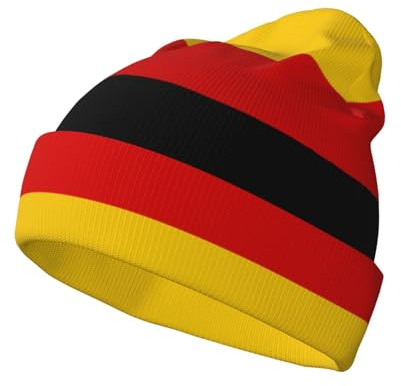 CHAbu Strickmütze mit deutscher Flagge, klassisch, mit Bündchen, für Herbst und Winter, warm, weich, lässig, Outdoor, Camping, Klettern
