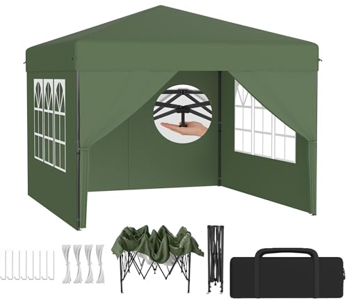 XMTECH Faltpavillon 9m² Gartenpavillon EIN-Knopf Grün mit Seitenteilen