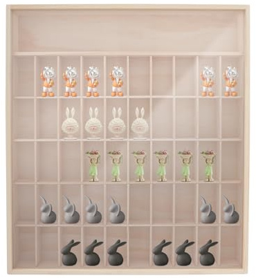 TaNeHaKi 6 Etagen Holzvitrine Vitrinenschrank Mit 50 FäChern HäNgevitrine Schaukasten 59,6x62,6cm Aufbewahrungskoffer Mit Acrylabdeckung Wandregal