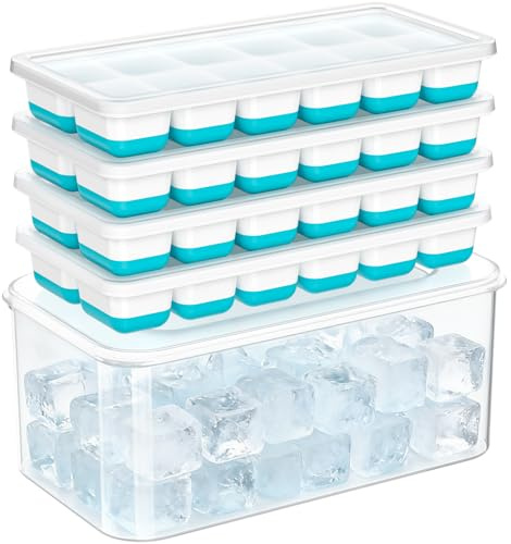 Eiswürfelform mit Deckel & Aufbewahrungsbox - 4er Pack kleine Silikonformen | für Gefrierschrank mit Aufbewahrungsbehälter, BPA-frei, leicht lösbar für Küche, Wohnmobil, Cocktail, Party, Kaffee