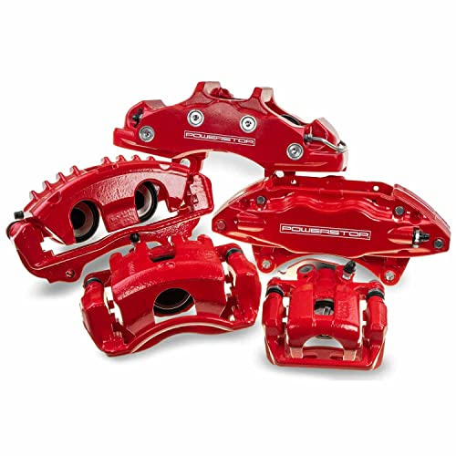 Power Stop S5030 Rear Pair of High-Temp Red Powder Coated Calipers For Cadillac Escalade Chevy Avalanche Silverado 1500 Suburban 1500 Tahoe Sierra 1500 Yukon XL 1500 Yukon Denali