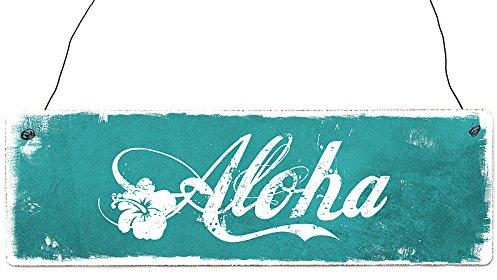 Interluxe Shabby Vintage Holzschild ALOHA Willkommensschild Eingang Tür Sommer Urlaub Meer