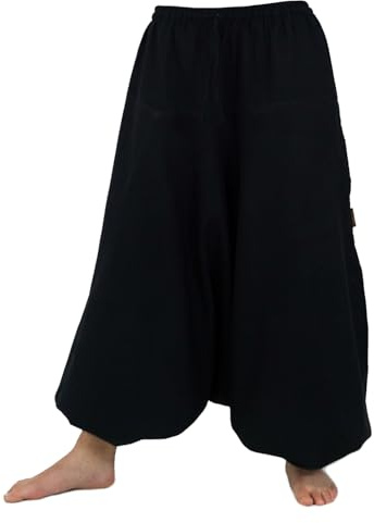 GURU SHOP Haremshose Pluderhose Aladinhose Baumwolle, schwarz | elastischer Bund, tief sitzender Schritt, weite Passform, Handwäsche, Damenmode