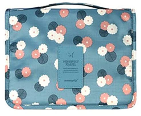 NOVAGO Trousse de Toilette Pliable, Trousse Maquillage Pliable et Compact résistant à l'eau (Fleur Bleue)
