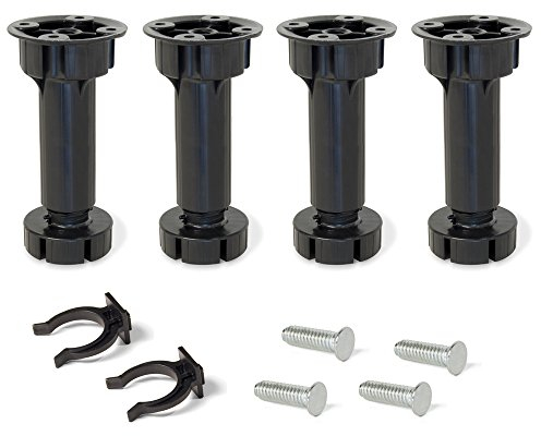 Emuca 2032117 Juego de 4 Pies Regulables para Cocina/Baño, Zócalo de aluminio o plástico, 1 kit