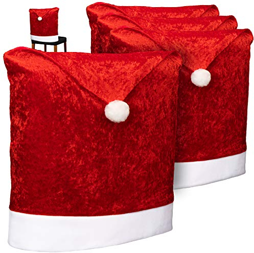 com-four® 4X Premium Stuhlhusse - Weihnachtsdekoration für Stühle - Schonbezüge im weihnachtlichen Design - Sitzmöbel-Überzüge - Stuhlbezug für Weihnachten - Stuhlabdeckung