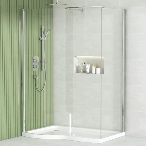 1400 x 900mm Curved Walk in Shower Enclosure with Tray 1400 x 900mm Left Handed 8mm Easy Clean Glass & Top Support Arm