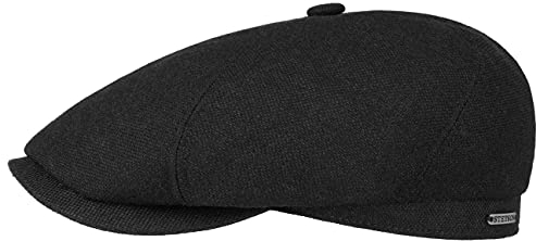 Stetson Brooklin Wool Cashmere Flatcap Herren - Made in EU - Mütze mit Futter aus Baumwolle - Unifarbene Schirmmütze - Schiebermütze mit Schurwolle und Kaschmir - Herbst/Winter schwarz 59 cm