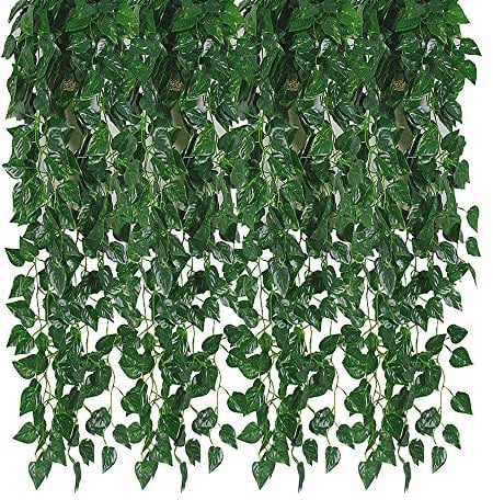 Kalolary Artificial Ivy Garland 84 Feet 12 Strands Leaves Vine Green Plants Garland Hanging Fake Plants Canvas Background Wedding Arch Wall Jungle Table Party Office Decoration (Scindapsus)