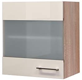 Flex-Well Glas-Hängeschrank Nepal - Küchenschrank - 1-türig - Breite 50 cm - Creme glänzend/Eiche Sonoma