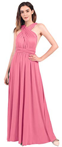 FYMNSI - Vestido largo de noche para mujer, boda, vestido dama honor, por el suelo, fiesta, cóctel, descapotable, escote en V, espalda descubierta, grande verano rosa oscuro L