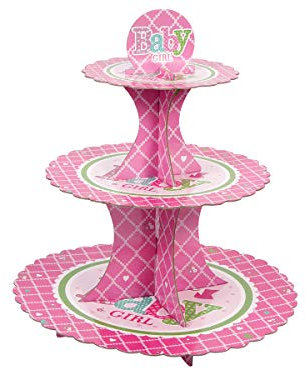 Alzata per Dolci 3 Piani Porta Cupcake Alzatina in Cartone 35 cm Espositore per Dessert Torte Bomboniere Caramelle Vassoio Piatto Baby Shower Festa Battesimo Alsino Tel-001 Welcome Baby Girl