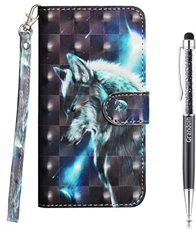 Grandoin Hülle für iPhone 11 (6,1 Zoll), 3D PU Leder Etui Flip Cover Bunte Muster Book Case Schutzhülle Handytasche Handyhülle [Ständer Kartenfach] [Magnetverschluss] (Wolf)