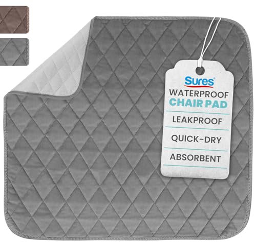 Sures Chair Incontinence Pad - Absorbent Seat Cover - Waterproof Protector for Recliners, Men, Women and Pets - Reusable and Leakproof Lining for Spills, Urine and Fluids (Grey)