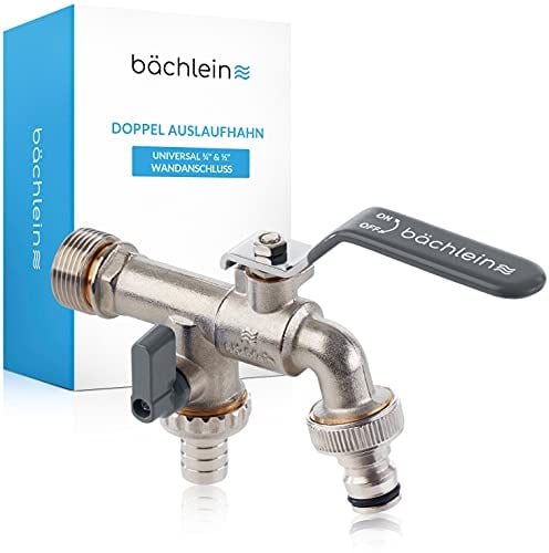 Bächlein Grifo Universal Doble para el Jardín, Antracita, Incluye 2 conexiones de Manguera, Válvula de Bola con Conexión de 1/2 y 3/4 de Pulgada, Grifo de Salida Exterior