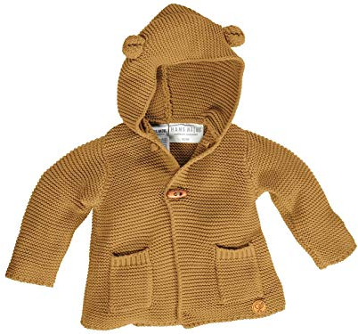 Bio Baby und Kinder Strickjacke mit Kapuze 100% Bio-Baumwolle (KbA) GOTS zertifiziert, Curry, 62/68