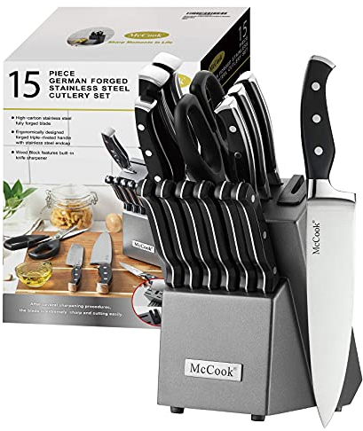 McCook® Messer-Set, deutsches Edelstahl-Küchenmesserblock-Set mit integriertem Schärfer