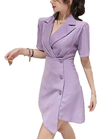 LYTDD Abiti per le donne Gonna Bianco Nero Viola Arancione Vestito Alla Moda Coreano Vestito Gonna Vita Irregolare Manica Corta, Viola, L