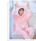 HAIBI Pyjama Femme Hiver, Polaire Ensemble De Vêtements De Nuit Dessin Animé Lapin Rose À Manches Longues, Doux Et Chaud Homewear 2 Pcs, Moyen
