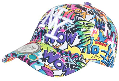Hip Hop Honour NY Cap weiß und violett Print Pop Art Cartoons Baseball Wow Boom – Einheitsgröße – Weiß