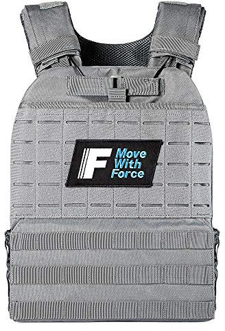 Force Fitness - Weighted Vest - Ultra-durable and Adjustable Straps - Includes Steel Weight Plates, Improves Workouts from Home or Gym (20kg, Storm Grey)