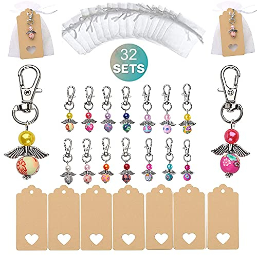 ORSERA Schutzengel Anhänger, 32 Set Gastgeschenke Schutzengel mit Organza Beutel Kraftpapier Anhänger für Gastgeschenke Kommunion Konfirmation Hochzeit Taufe Geschenk Party Mitbringsel (Bunt)